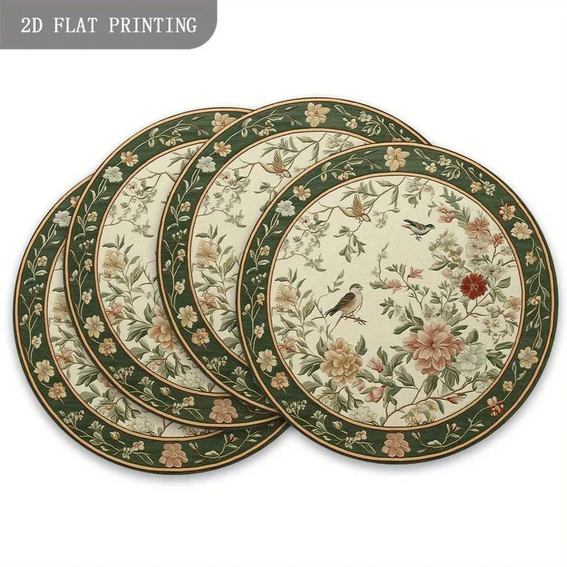 Commercial Kitchen Table - VIKAMA 4pcs Round Placemats Rustic Floral
