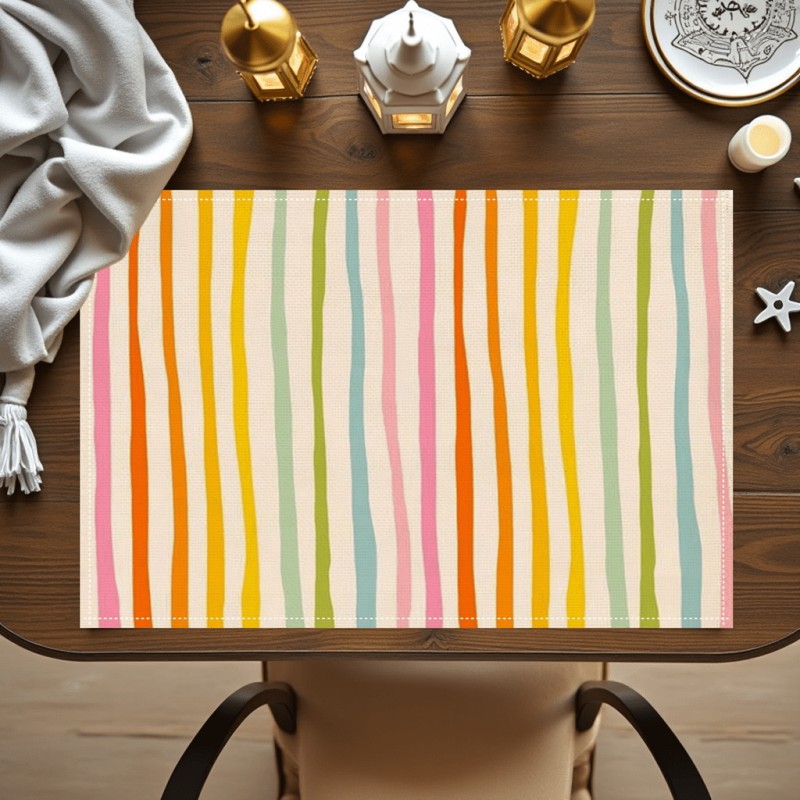 Commercial Kitchen Table - Rainbow Stripe Placemat Wavy Colorful Boho