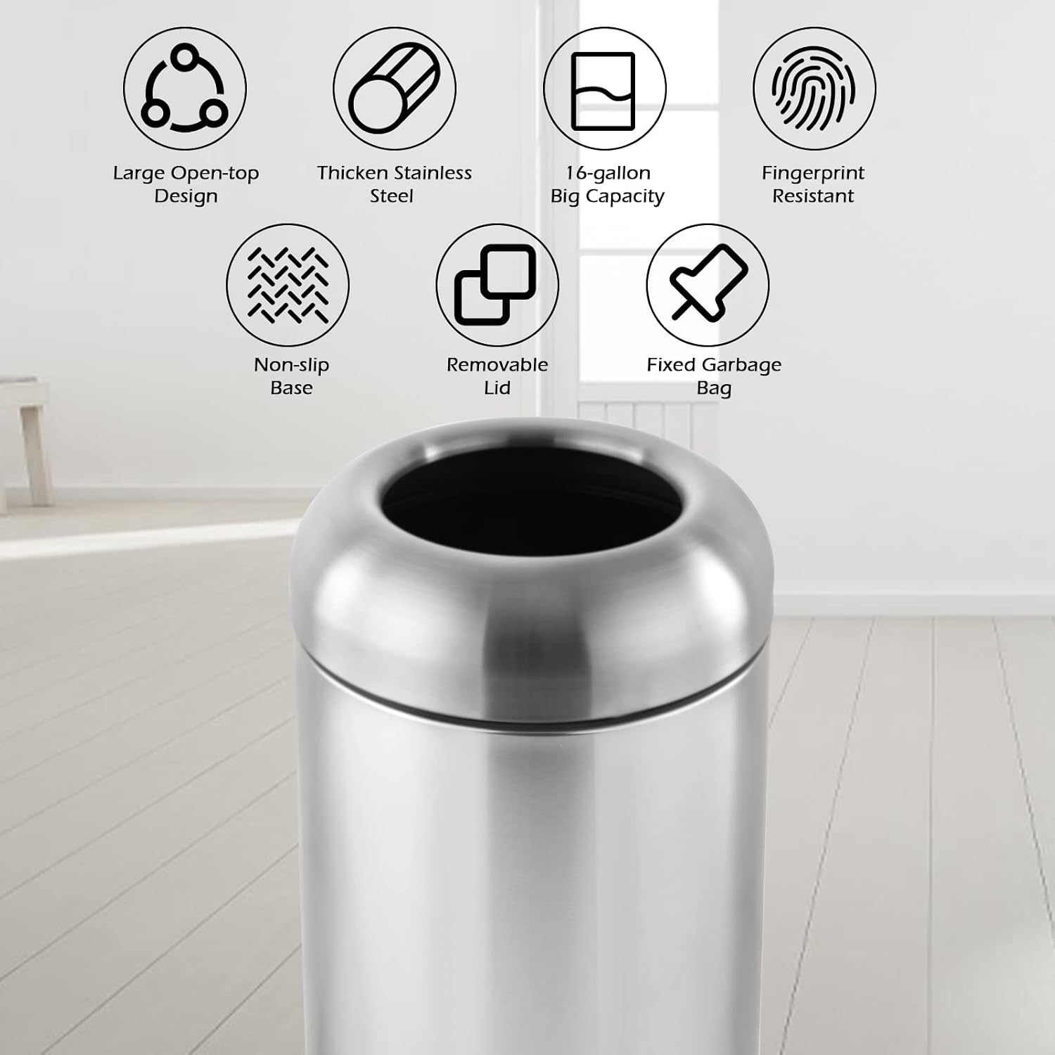 Large Stainless Steel Open‑Top - Commercial Kitchen Garbage Can review and price