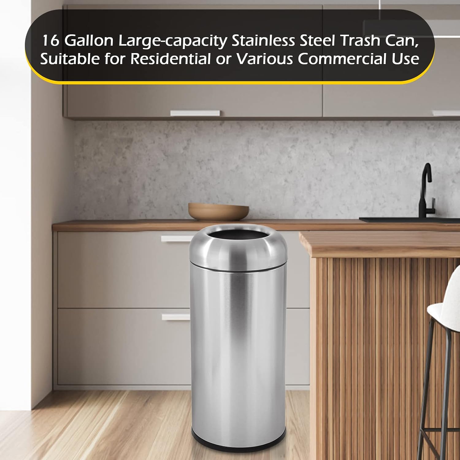 Large Stainless Steel Open‑Top - Commercial Kitchen Garbage Can review and price